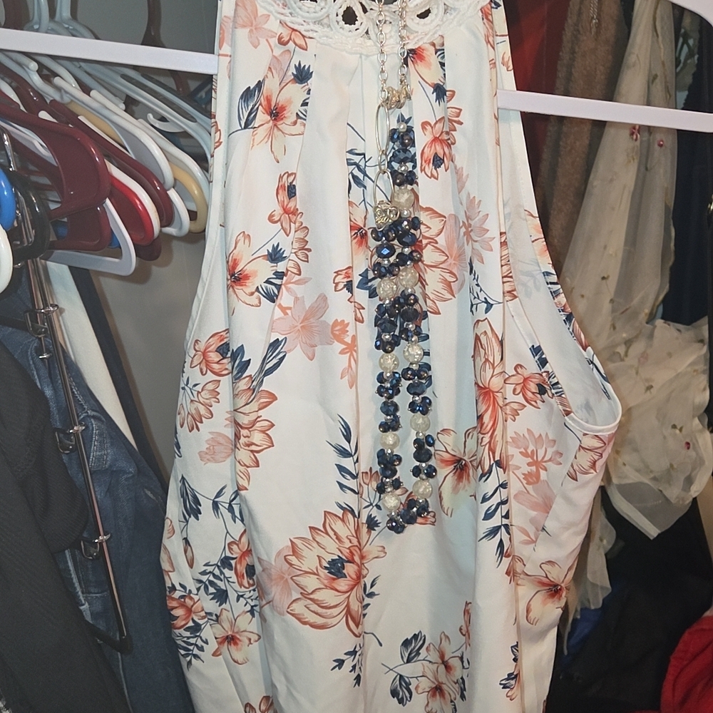 Floral Sleeveless Top with Lace Detail